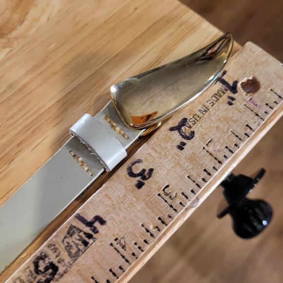 Leather Gray Skinny Belt Gold Talon Fang Clasp 30" Long - Picture 6 of 9